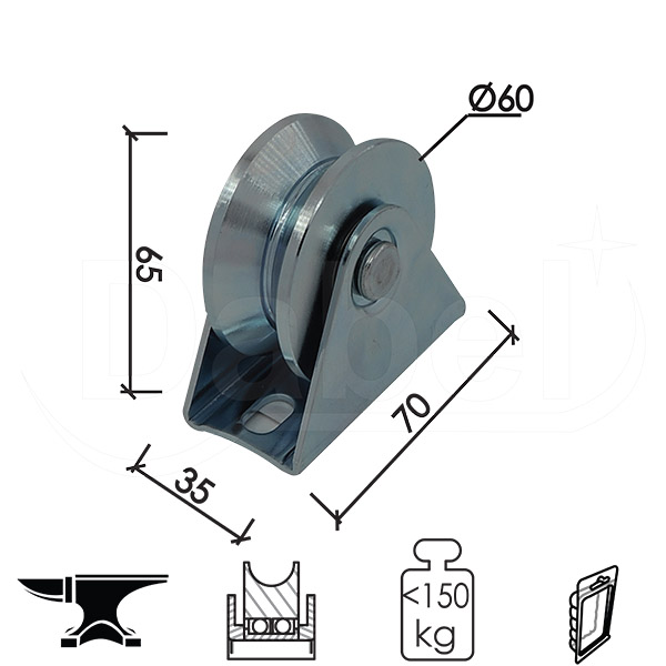 Točak za kliznu kapiju T1005 ZnB fi 60Ux65/70x35mm  2 ležaja DBP1
