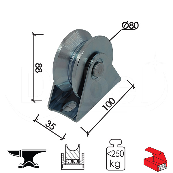 Točak za kliznu kapiju T1005 ZnB fi 80Ux88/100x35mm  2 ležaja Q