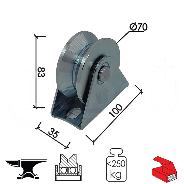 Točak za kliznu kapiju T1005 ZnB fi 70Yx83/100x35mm  2 ležaja Q