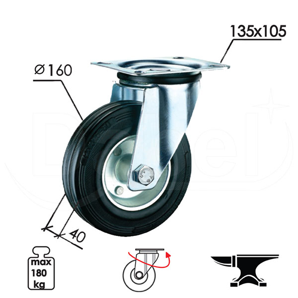 Točak za kontejner rotirajuci T11 ZnB fi x160x40/135x105mm   OPD