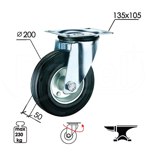 Točak za kontejner rotirajuci T11 ZnB fi x200x50/135x105mm   OPD