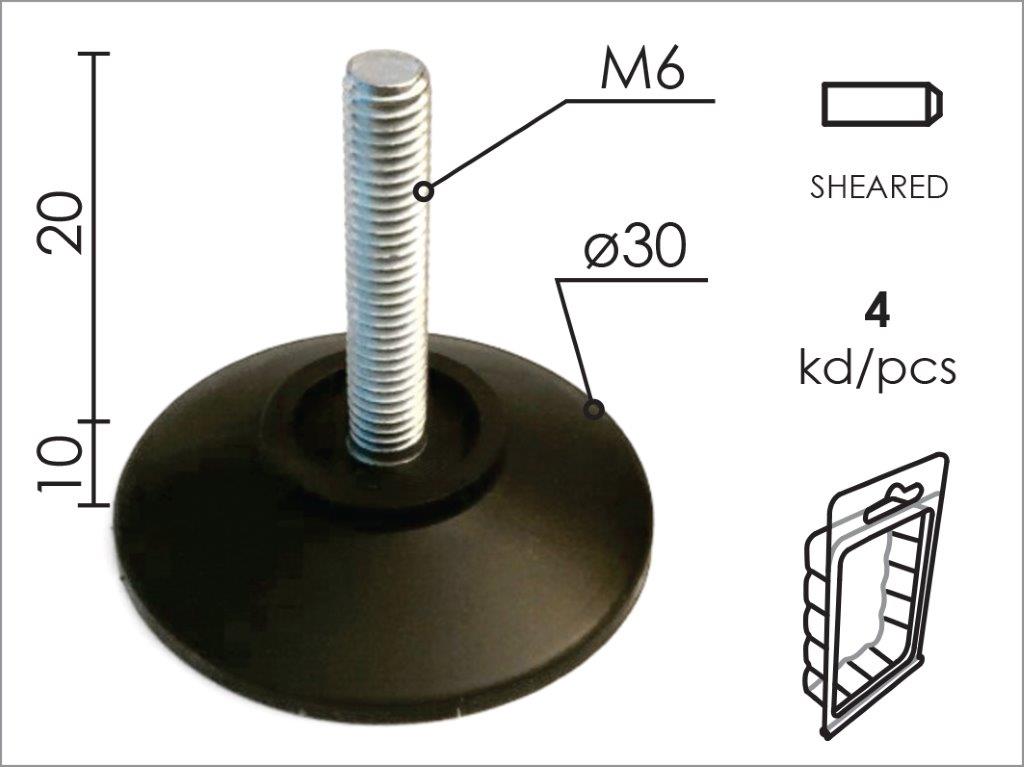 Nogica štelujuća za nameštaj NO32 Crna M6x30mm (4kom)  DP1