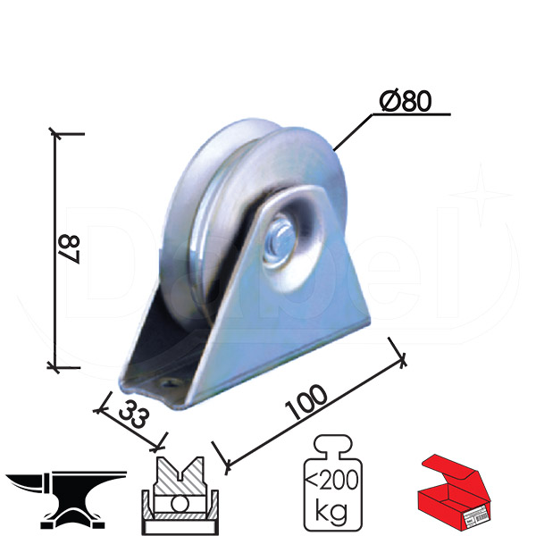 Točak za kliznu kapiju T1009 ZnB fi 80Yx87/100x33mm  1 ležaj Q