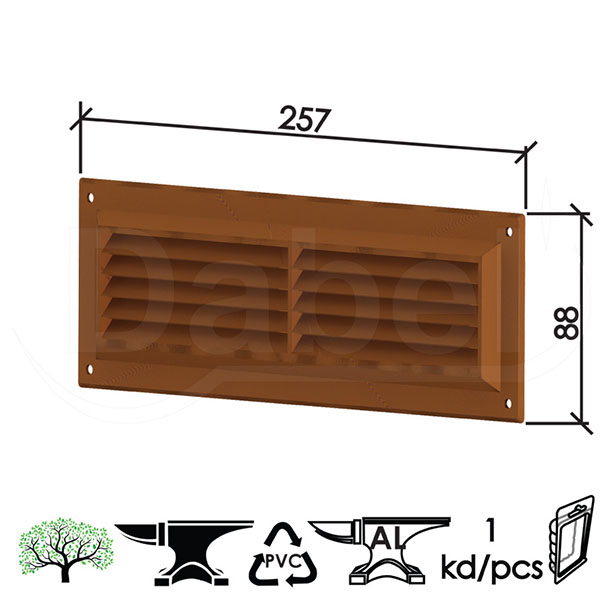 Rešetka ventilaciona za vrata REŠ3 Braon 257x88mm   DPZ