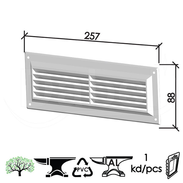 Rešetka ventilaciona za vrata REŠ3 Bela 257x88mm   DPZ