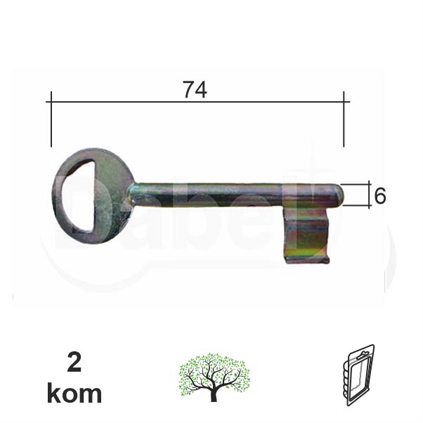 Ključ za sobnu bravu B2005 ZnŽ 74x6mm (2kom)