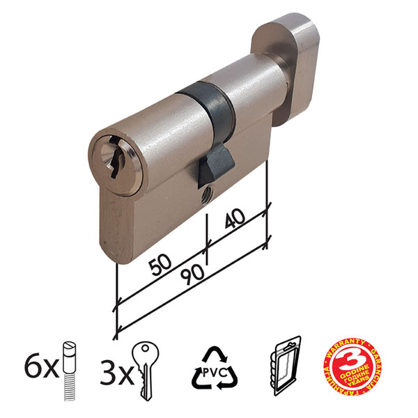 Cilindar sa dugmetom CL2036K Nikl 90mm(40D-50)  3K DBP1