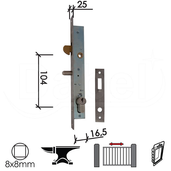 Brava za kliznu kapiju B1003 Inox 16.5/104/22/8  Sa cilindrom DBP1