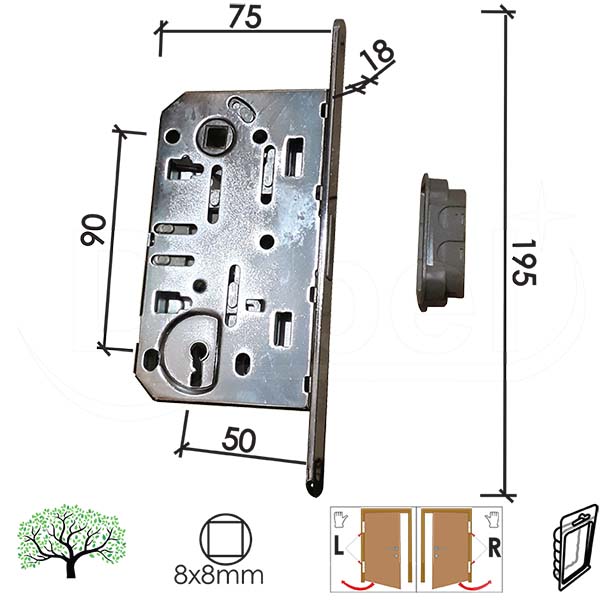 Brava za drvena vrata B2040 K Hr 50/90/18/8  magnet DBP1