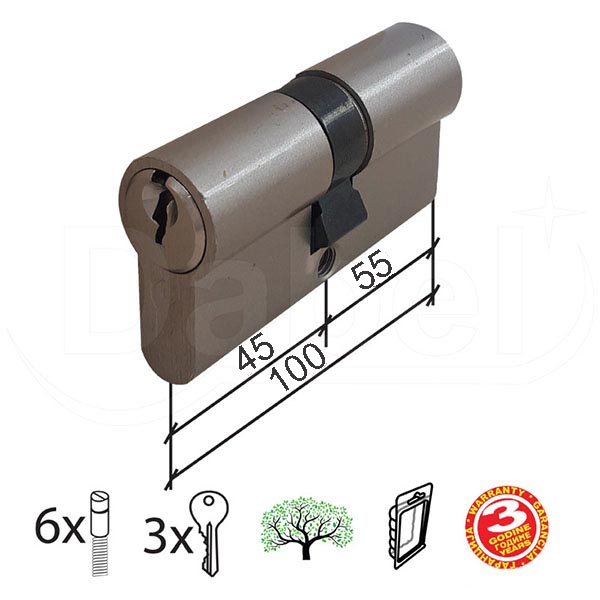 Cilindar za vrata CL2036 Nikl x100mm(45-55)  3K DBP2