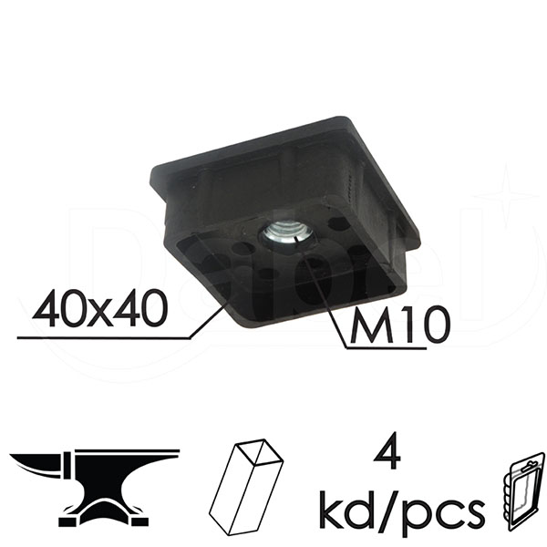 Čep za bravarsku kutiju sa navrtkom ČPN23 Crna 40x40/Mx10 (4kom)  DP1