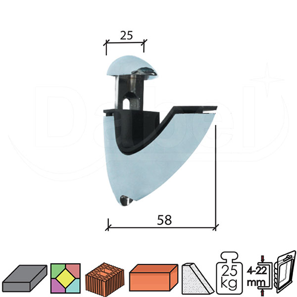 Nosač za staklenu policu N50 Bela 25/58/4-22mm  25kg DBP1