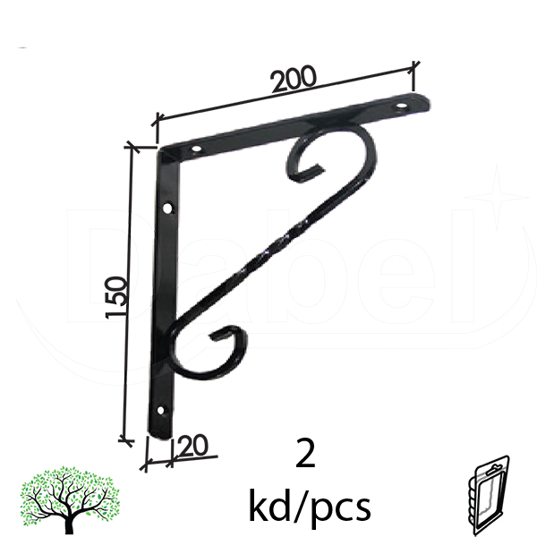 Nosač police konzolni N900 Crna 150x200/20mm (2kom)  DBP2