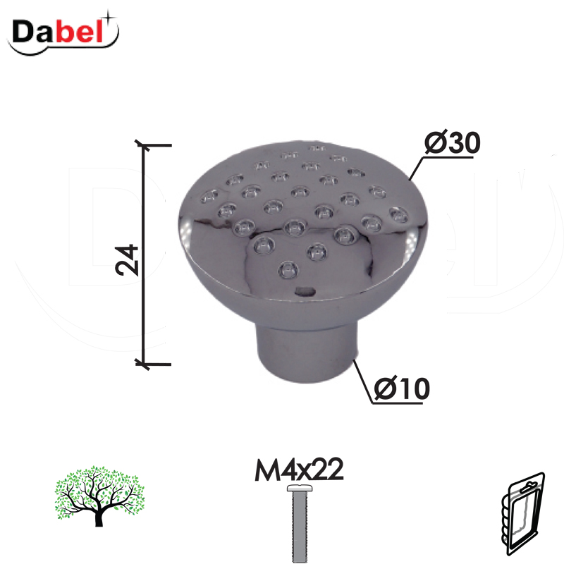 Dugme za nameštaj D44 Mat-Hr fi30x24/fi10mm  M4x22mm Q