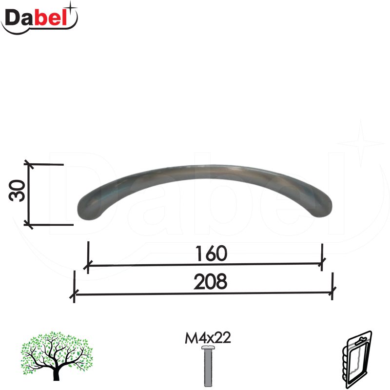 Ručica za nameštaj C40 B-Ni x160mm  M4x22mm DP1