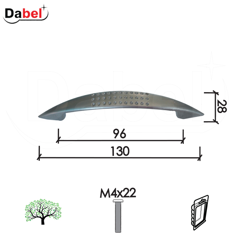 Ručica za nameštaj C44 Mat-Hr 96/130/28mm  M4x22mm DP1
