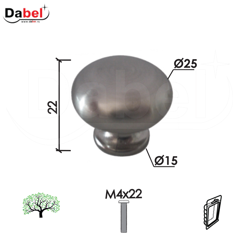 Dugme za nameštaj D320 B-Ni fi25x22/fi15mm  M4x22mm DP1