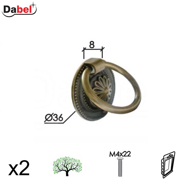 Dugme za nameštaj D14 Ab fi36/8mm (2kom) M4x22mm DBP1