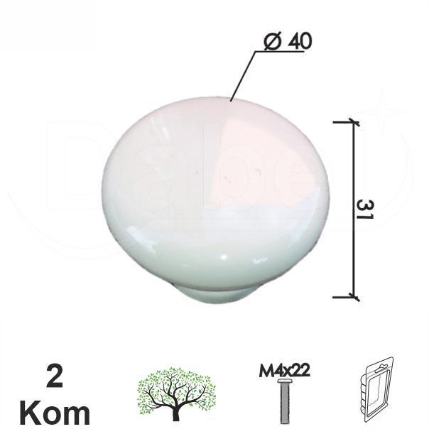 Dugme za nameštaj D20 Bela 32mm (2kom)  DBP1