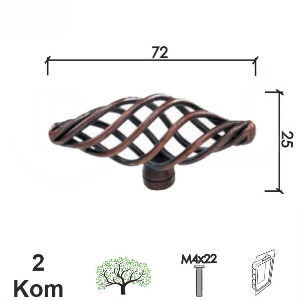 Dugme za nameštaj D45 Crna 72mm (2kom)  DBP1