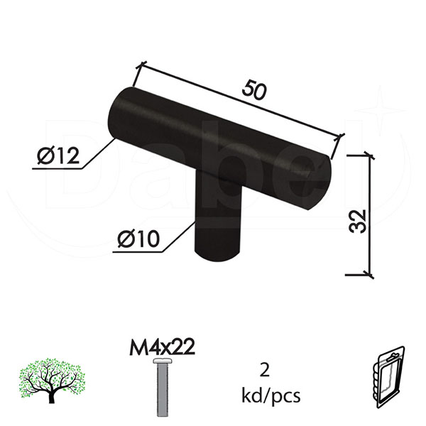 Dugme za nameštaj D90 Crna 50x32x12/fi10mm (2kom) M4x22mm DBP1