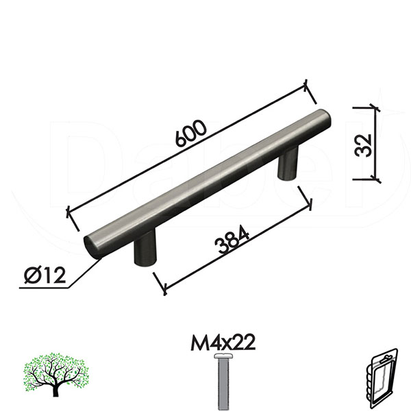 Ručica za nameštaj C90 Inox x384/600/32/fi12mm   DP1