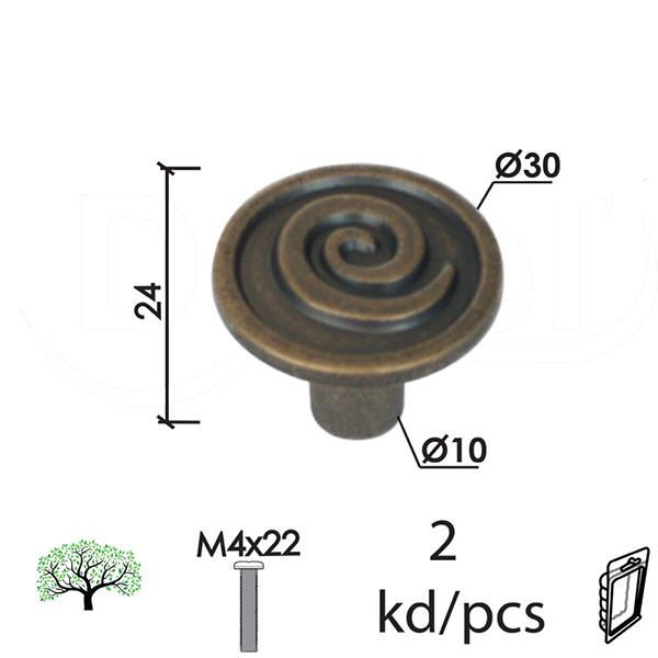 Dugme za nameštaj D46 Crna fi30x24/fi10mm (2kom) M4x22mm DBP1