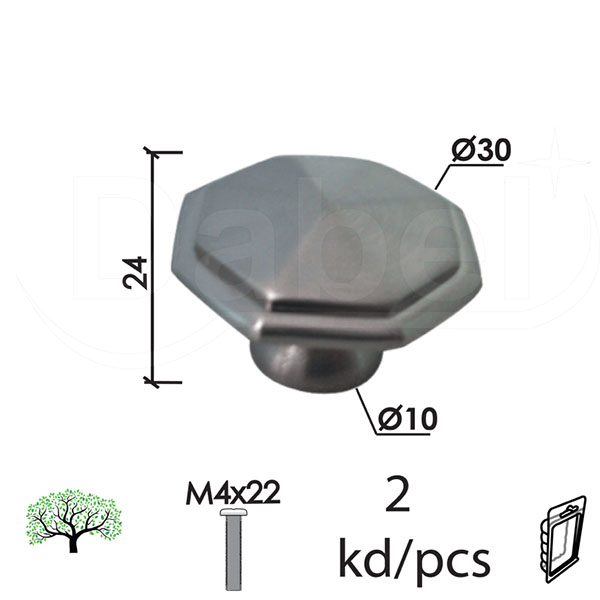 Dugme za nameštaj D62 B-Ni fi30x24/fi10mm (2kom) M4x22mm DBP1
