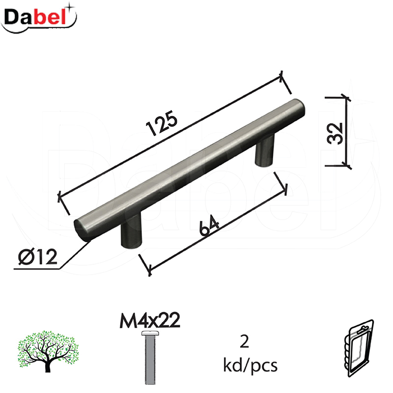 Ručica za nameštaj C10 Hr 64/125/32/fi12mm (2kom) M4x22mm DBP2