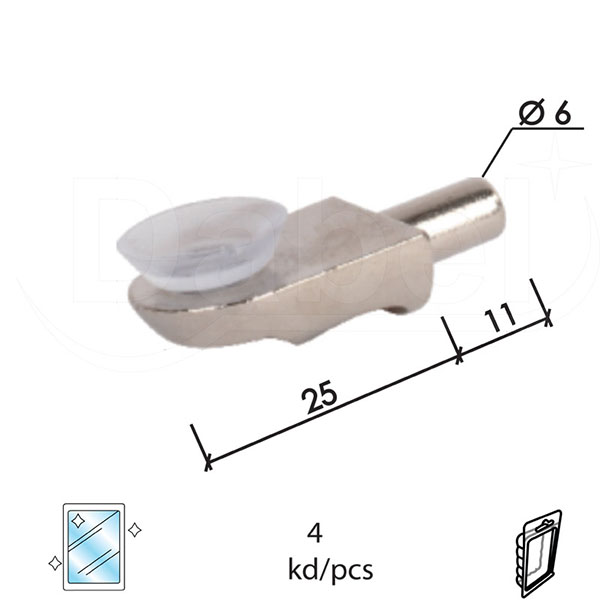 Nosač staklene police NP3 Nikl fi6/L=11/L1=25mm (4kom)  XPD
