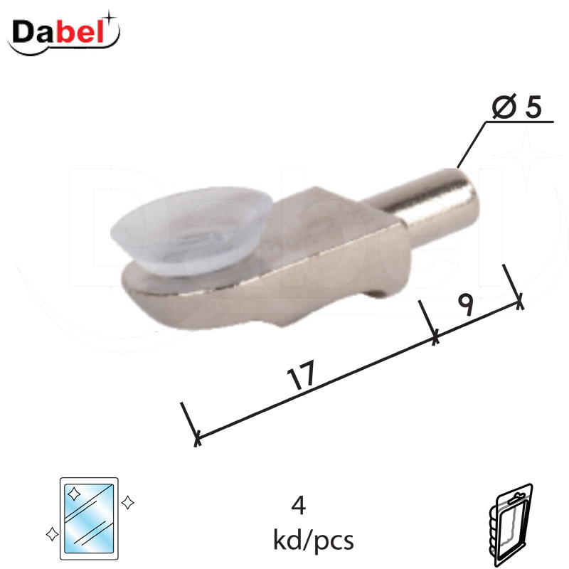 Nosač staklene police NP3 Nikl fi5/L=9/L1=17mm (4kom)  XPD