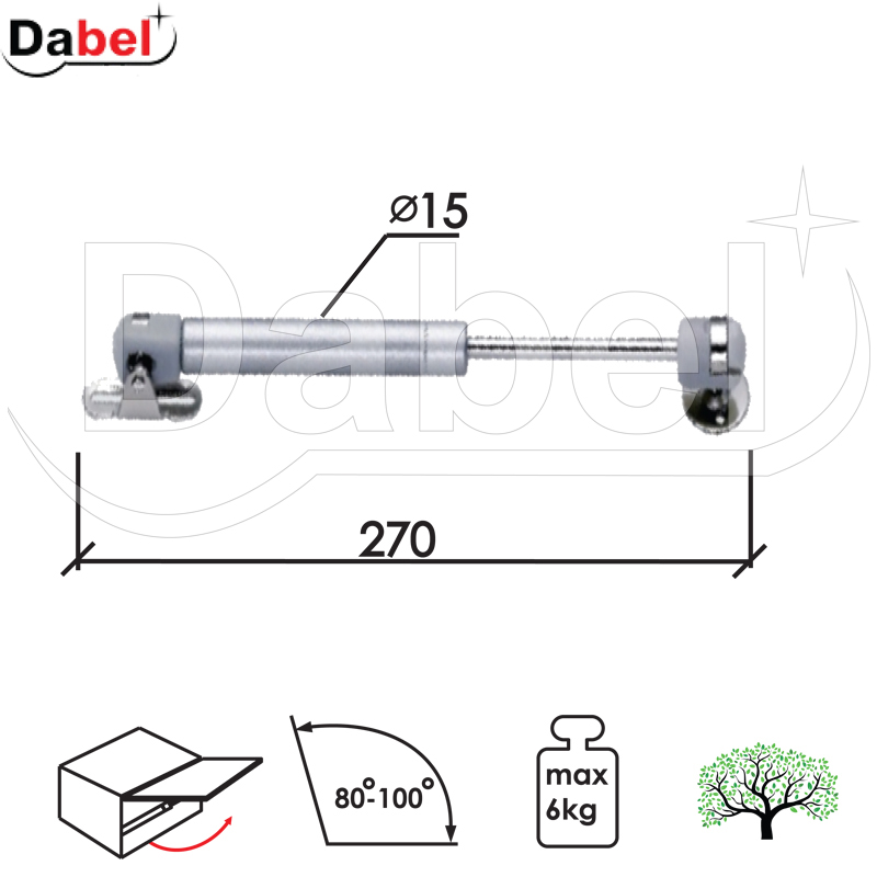 Amortizer gasni za nameštaj A930 Silver 270/15mm  60N/6kg