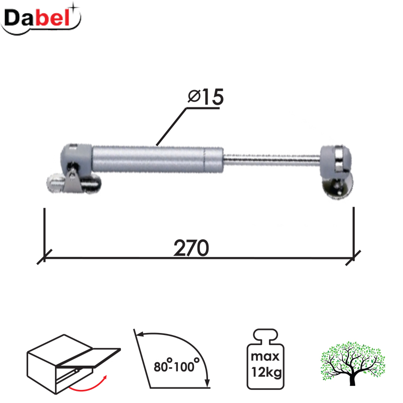 Amortizer gasni za nameštaj A930 Silver 270/15mm  120N/12kg Q