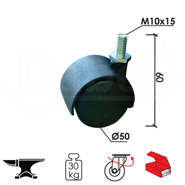 Točkić rotirajući T4103 Crna fi50x60/M10x15mm   OPD