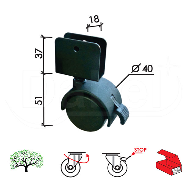 Točkić rotirajući T4108 Crna fi40mm   OPD