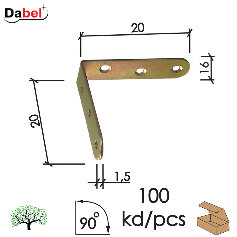 Ugaonik za nameštaj U4123 ZnŽ 20x20x16/1,5mm (100kom)  Q
