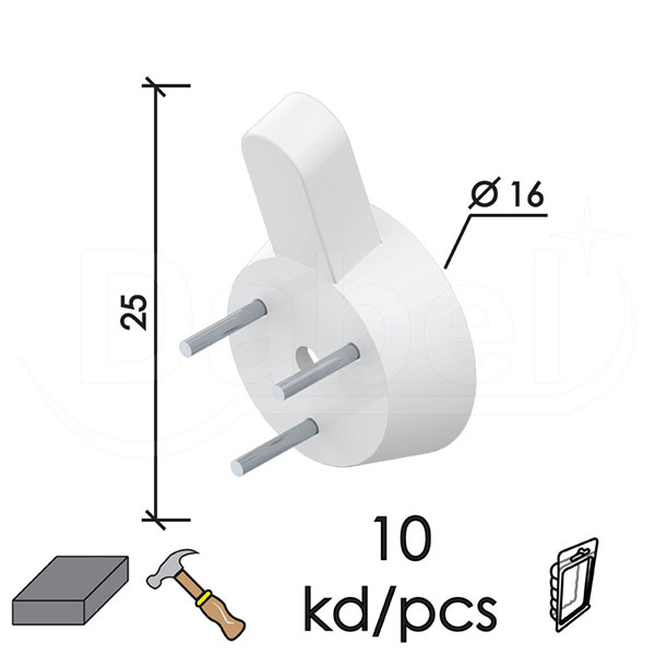 Vešalica za zid ukucavajuća VE2 Bela 25x16mm (10kom)  DBP1