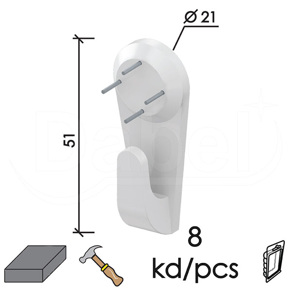 Vešalica za zid ukucavajuća VE4 Bela 51x21mm (8kom)  DBP1