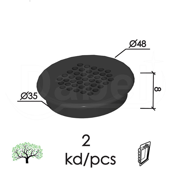 Ventilacioni čep VC1 Crna fi35/fi48x8mm (2kom)  DBP1