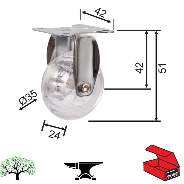 Točkić za nameštaj-linijski TN01 Trans 35/24/51/42x42mm  25kg