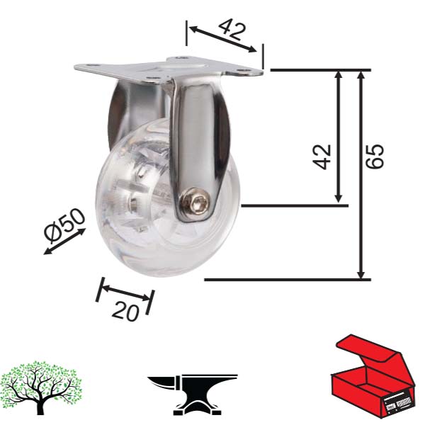 Točkić za nameštaj-linijski TN01 Trans 50/20/65/42x42mm  30kg