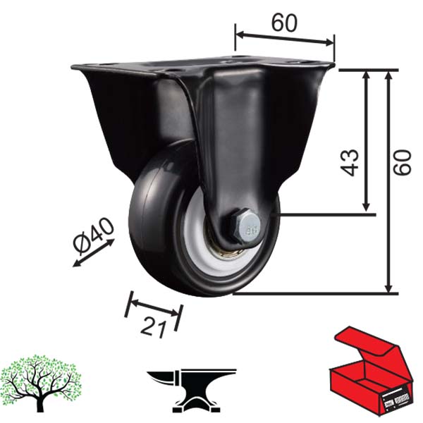 Točkić za nameštaj-linijski TN02 Crna 40/21/60/60x43mm  30kg