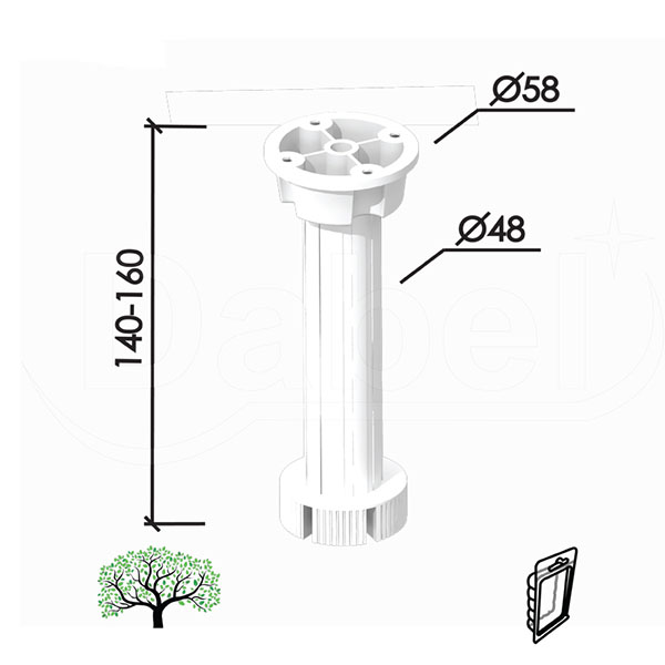 Nogica za kuhinju NO4 Bela 140-160/fi58/fi48mm   OPD