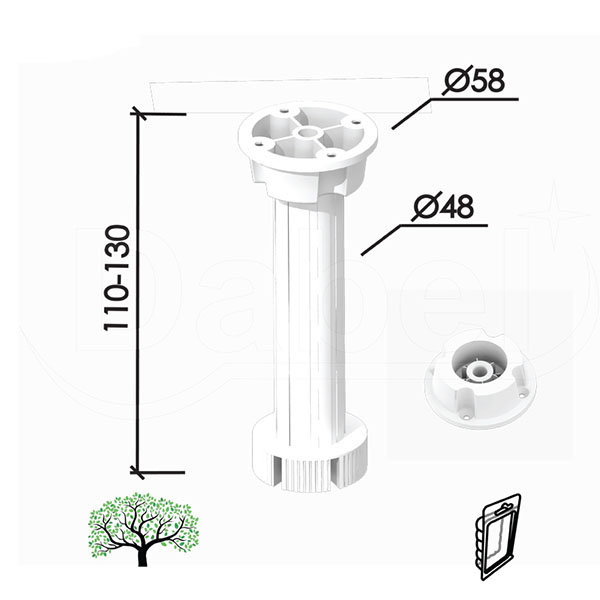 Nogica za kuhinju MODUL Bela 110-130/fi58/fi48mm   OPD