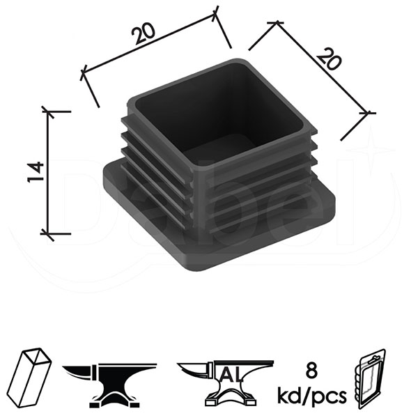 Čep za bravarsku kutiju SN3 Crna 20x20mm (8kom)  DBP1