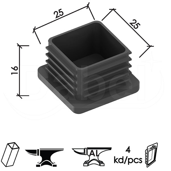 Čep za bravarsku kutiju SN3 Crna 25x25mm (4kom)  DBP1