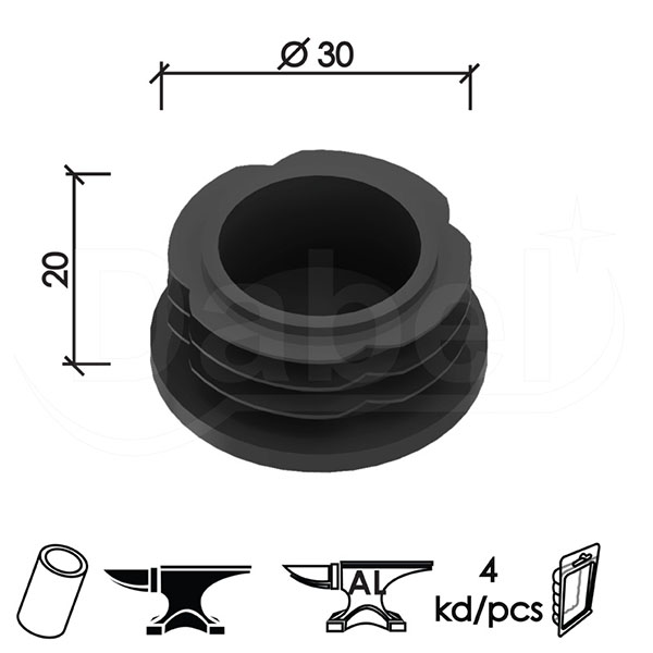 Čep za bravarsku kutiju SN4 Crna fi30mm (4kom)  DBP1