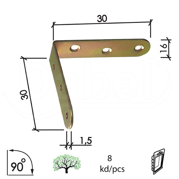 Ugaonik za nameštaj U4123 ZnŽ 30x30x16/1,5mm (8kom)  DBP1