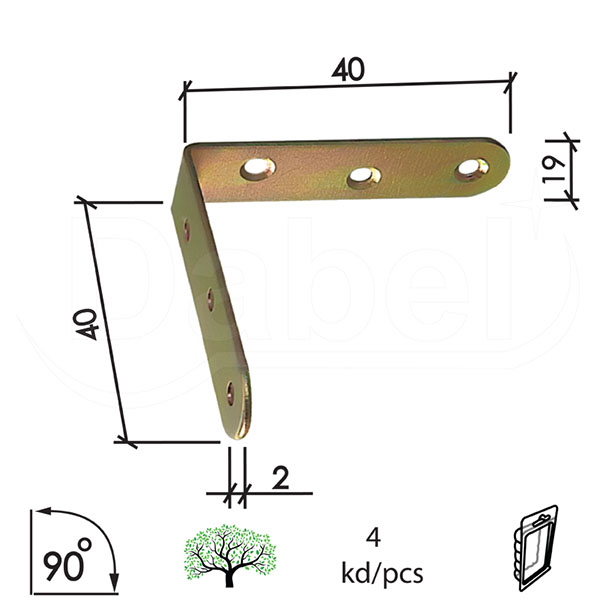 Ugaonik za nameštaj U4123 ZnŽ 40x40x19/2,0mm (4kom)  DBP1