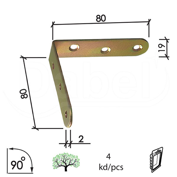 Ugaonik za nameštaj U4123 ZnŽ 80x80x19/2,0mm (4kom)  DBP1